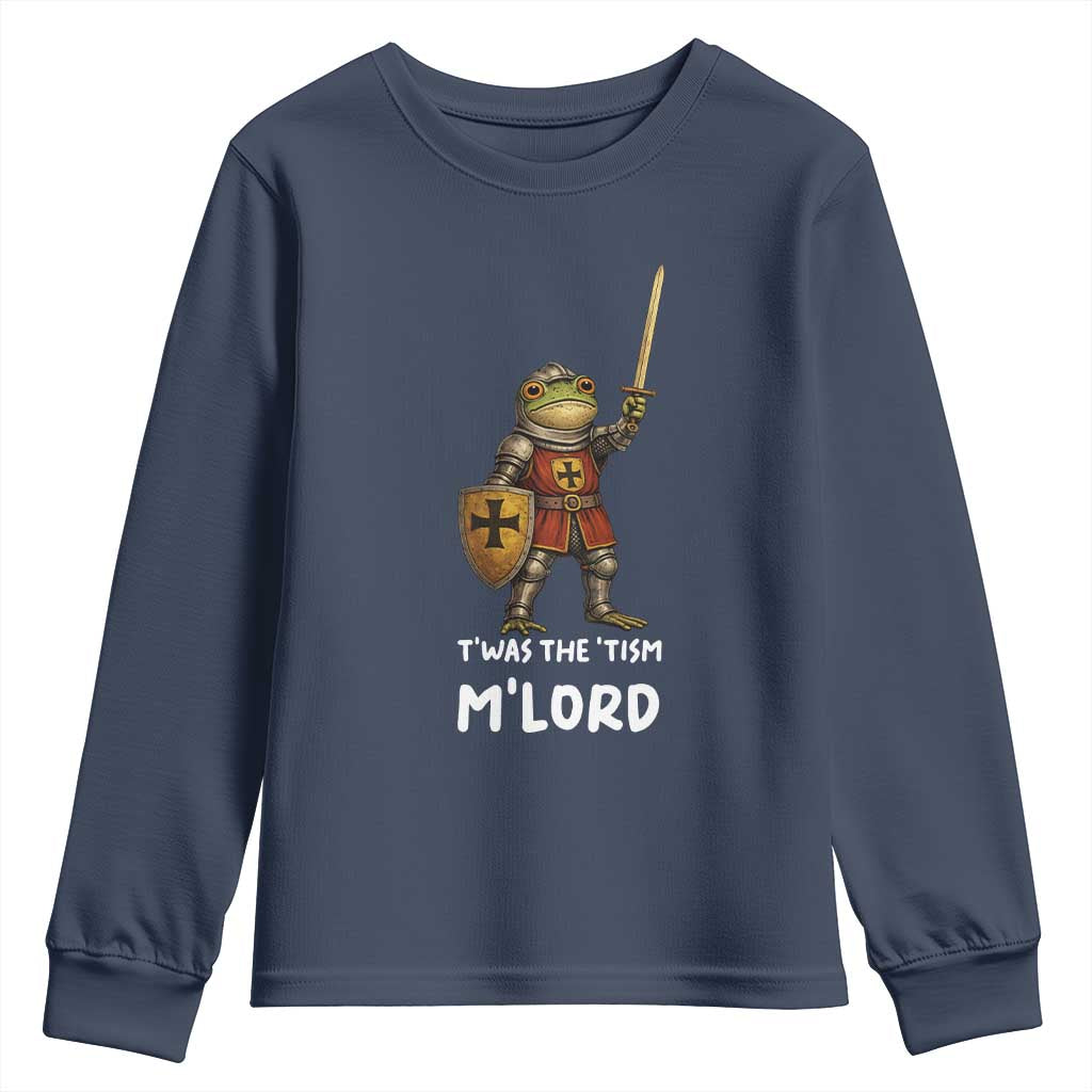 Knight Frog Youth Sweatshirt Funny T'was The Tism M'Lord Vintage Autism Medieval TS10 Navy Print Your Wear