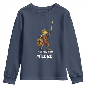 Knight Frog Youth Sweatshirt Funny T'was The Tism M'Lord Vintage Autism Medieval TS10 Navy Print Your Wear