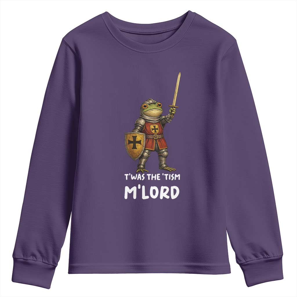 Knight Frog Youth Sweatshirt Funny T'was The Tism M'Lord Vintage Autism Medieval TS10 Purple Print Your Wear