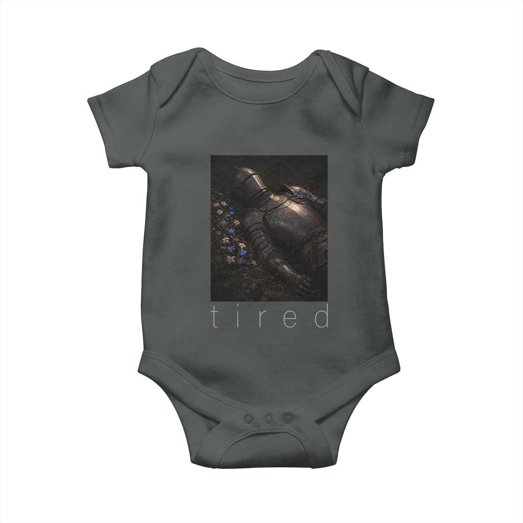 Tired Knight Baby Onesie Gothic Medieval Fantasy TS10 Dark Heather Print Your Wear