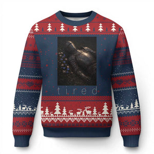 Tired Knight Ugly Christmas Sweater Gothic Medieval Fantasy TS10 Navy Red Print Your Wear