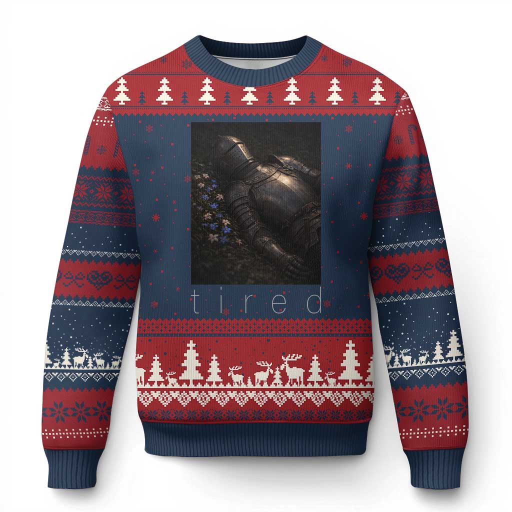 Tired Knight Ugly Christmas Sweater Gothic Medieval Fantasy TS10 Navy Red Print Your Wear