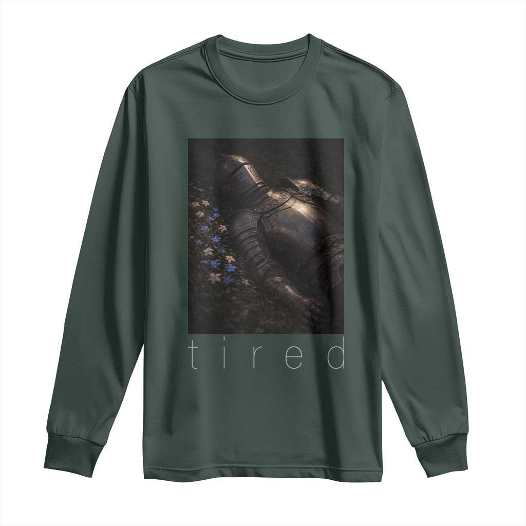 Tired Knight Long Sleeve Shirt Gothic Medieval Fantasy TS10 Dark Forest Green Print Your Wear