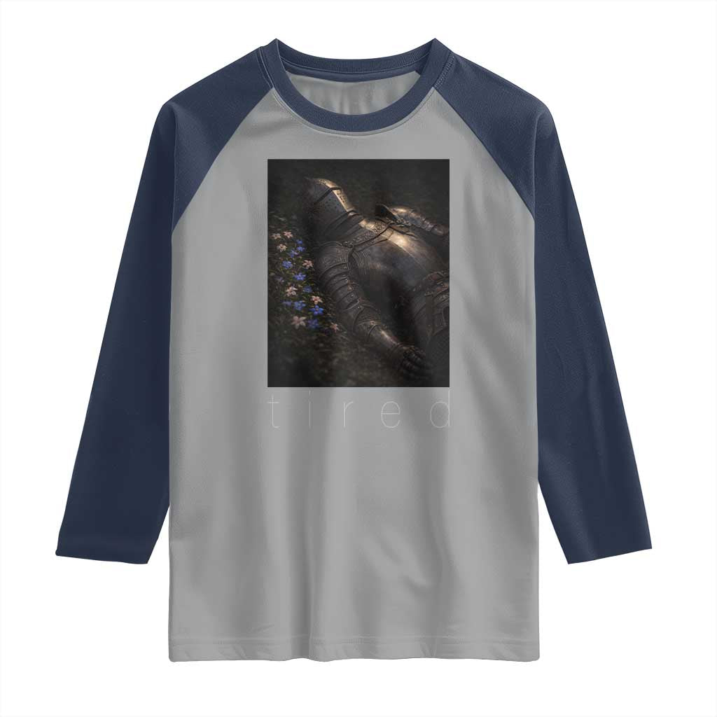 Tired Knight Raglan Shirt Gothic Medieval Fantasy TS10 Sport Gray Navy Print Your Wear