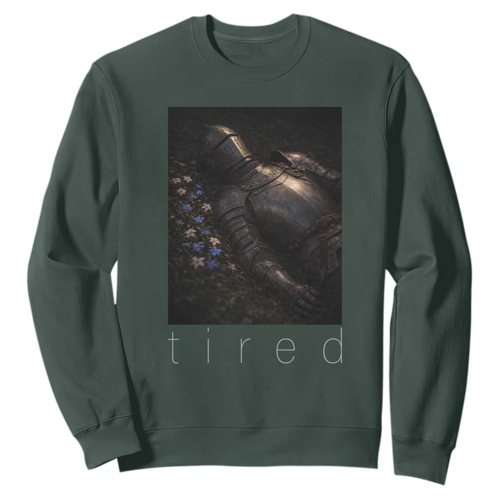 Tired Knight Sweatshirt Gothic Medieval Fantasy TS10 Dark Forest Green Print Your Wear