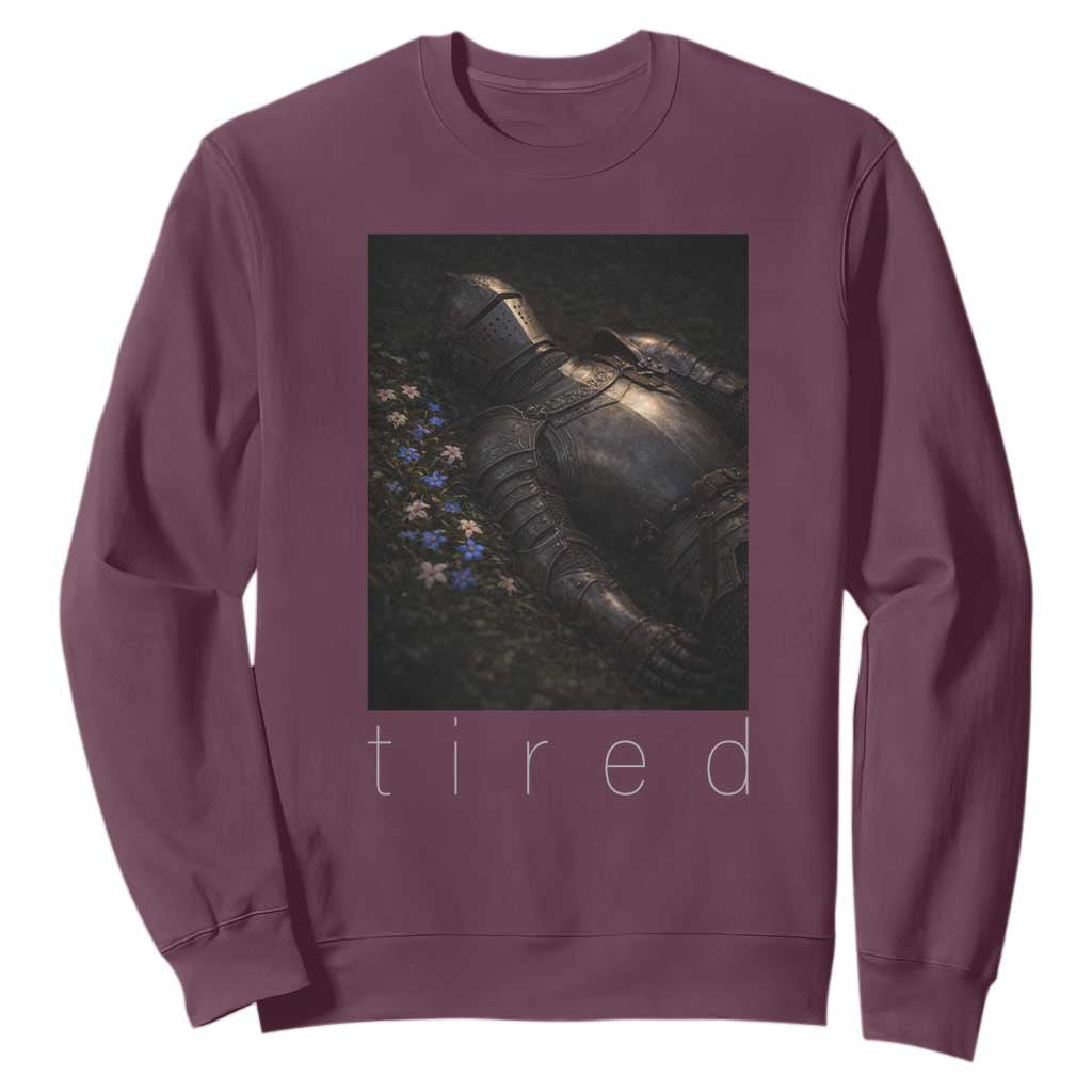 Tired Knight Sweatshirt Gothic Medieval Fantasy TS10 Maroon Print Your Wear