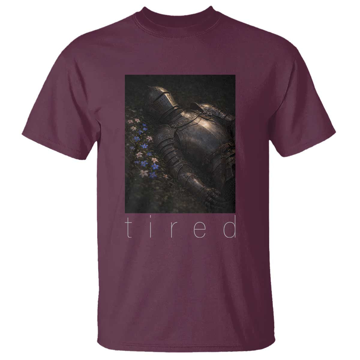 Tired Knight T Shirt Gothic Medieval Fantasy TS10 Maroon Print Your Wear