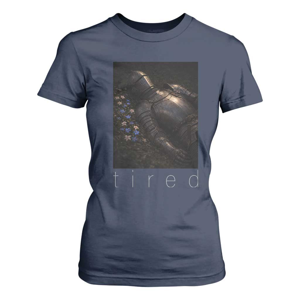 Tired Knight T Shirt For Women Gothic Medieval Fantasy TS10 Navy Print Your Wear