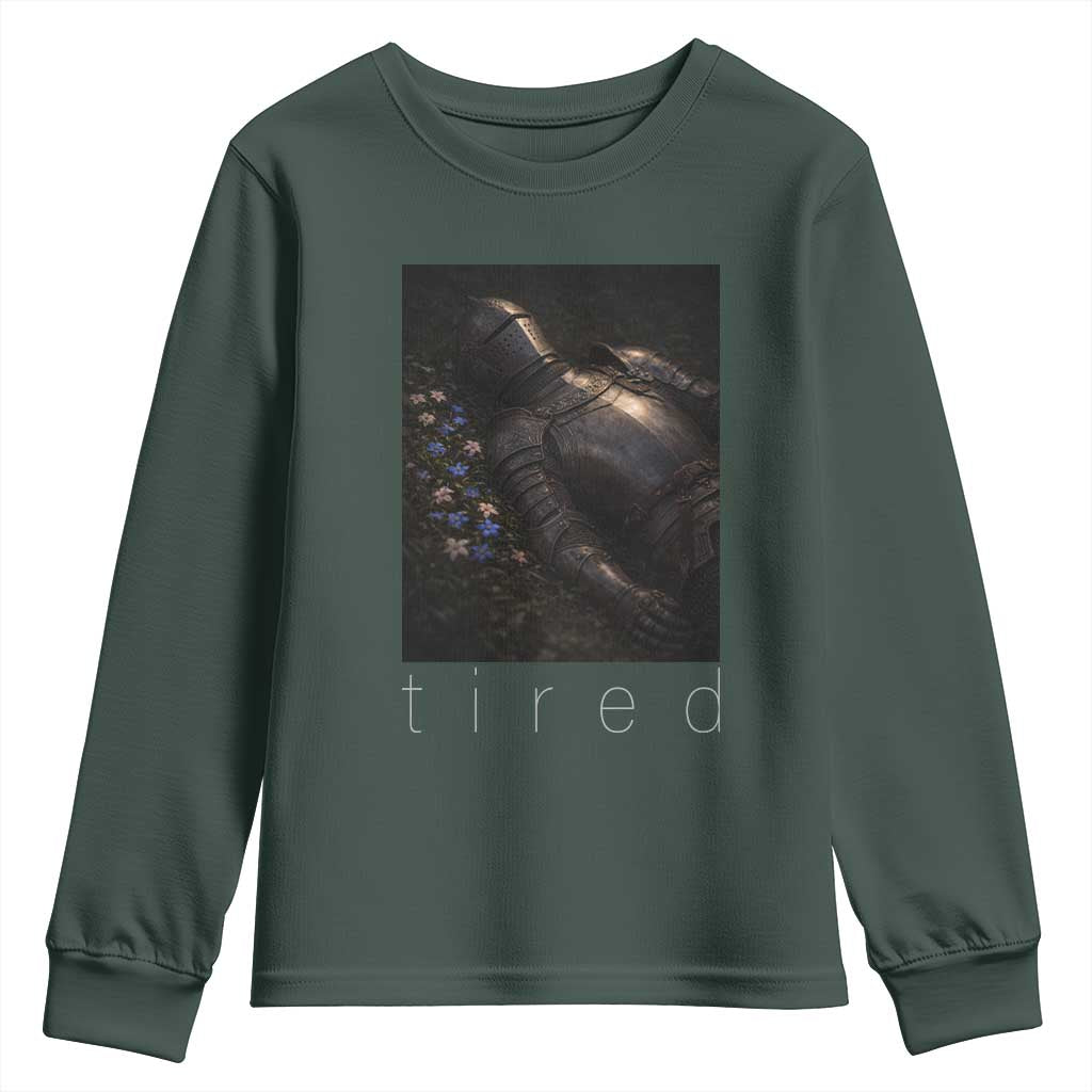 Tired Knight Youth Sweatshirt Gothic Medieval Fantasy TS10 Dark Forest Green Print Your Wear