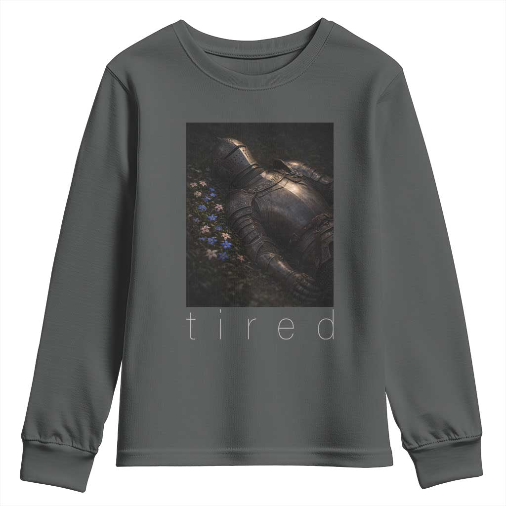 Tired Knight Youth Sweatshirt Gothic Medieval Fantasy TS10 Dark Heather Print Your Wear