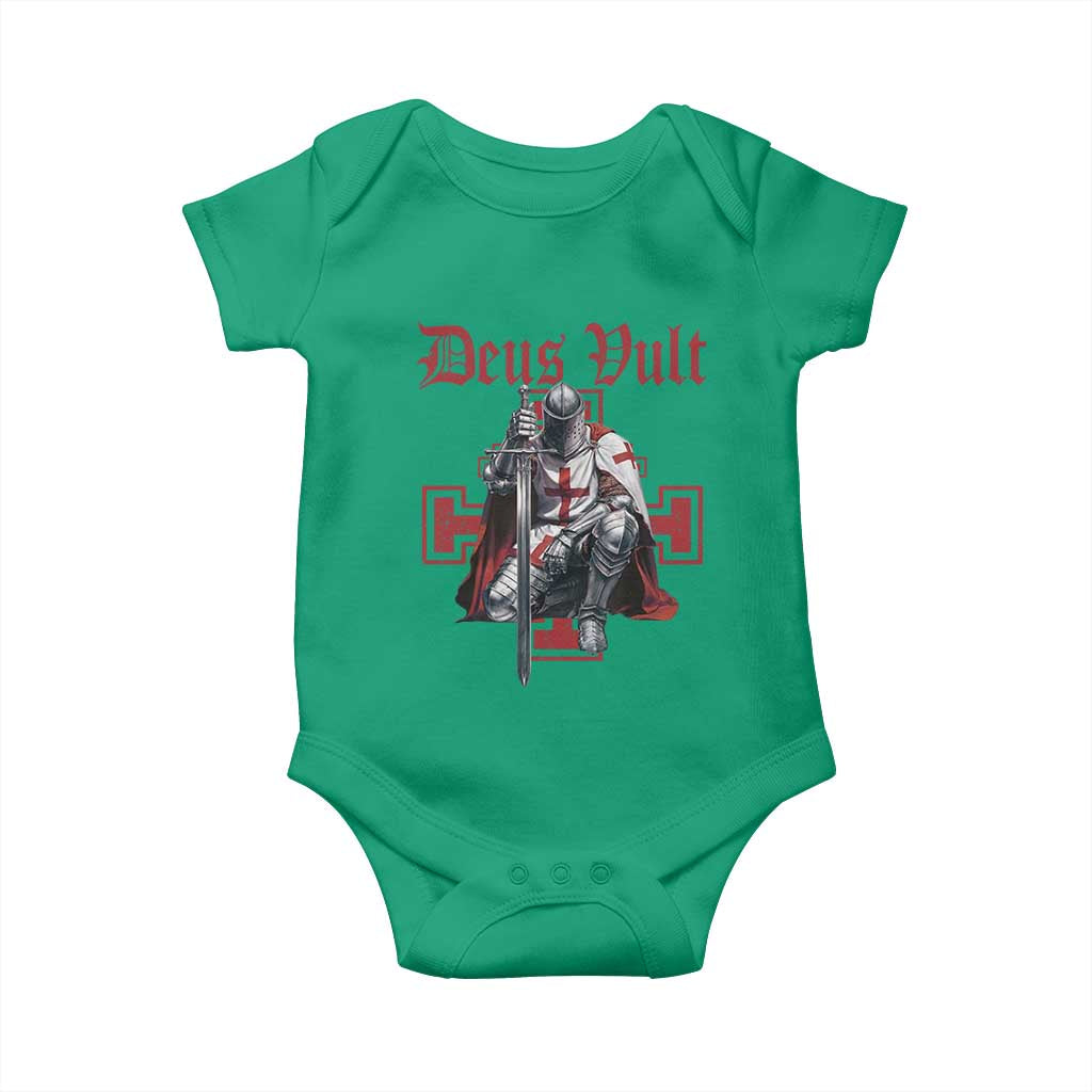 Deus Vult Knight Templar Baby Onesie - Crusader Cross Catholic Faith Baby Bodysuit TS10 Irish Green Print Your Wear
