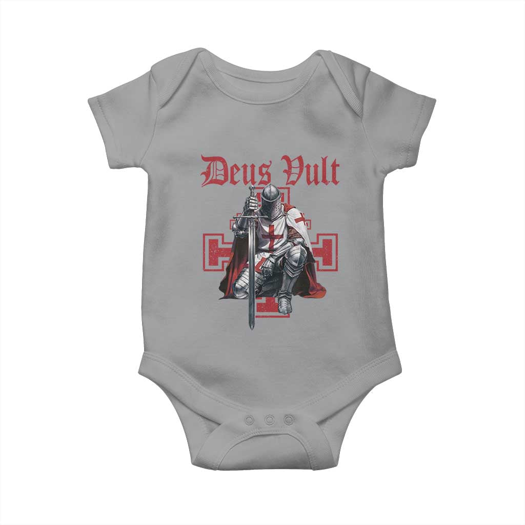 Deus Vult Knight Templar Baby Onesie - Crusader Cross Catholic Faith Baby Bodysuit TS10 Sport Gray Print Your Wear