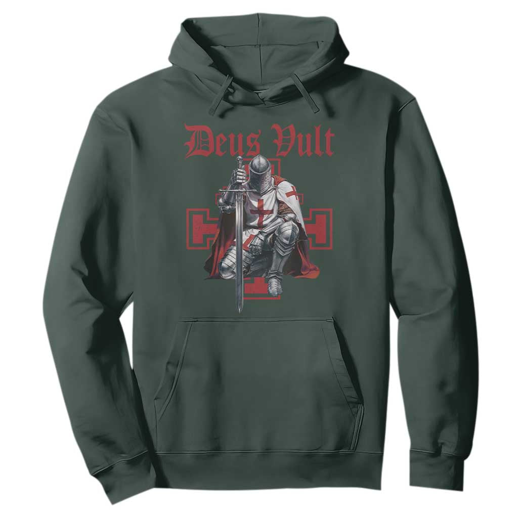 Deus Vult Knight Templar Hoodie Crusader Cross TS10 Dark Forest Green Print Your Wear