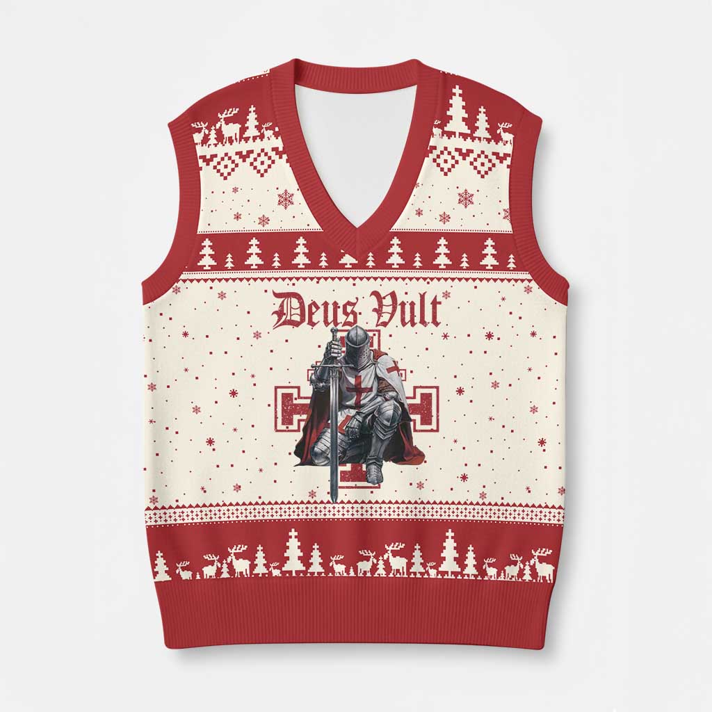 Deus Vult Knight Templar V-Neck Knit Sweater Vest Crusader Cross TS10 Beige Red Print Your Wear