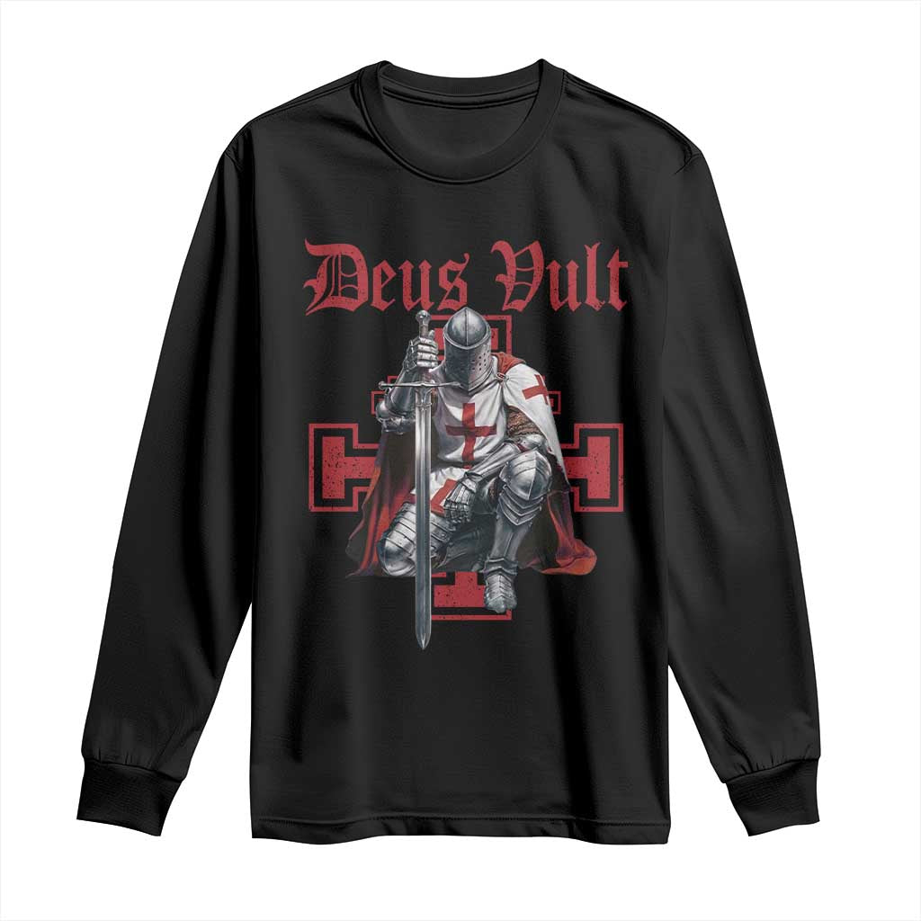 Deus Vult Knight Templar Long Sleeve Shirt Crusader Cross TS10 Black Print Your Wear