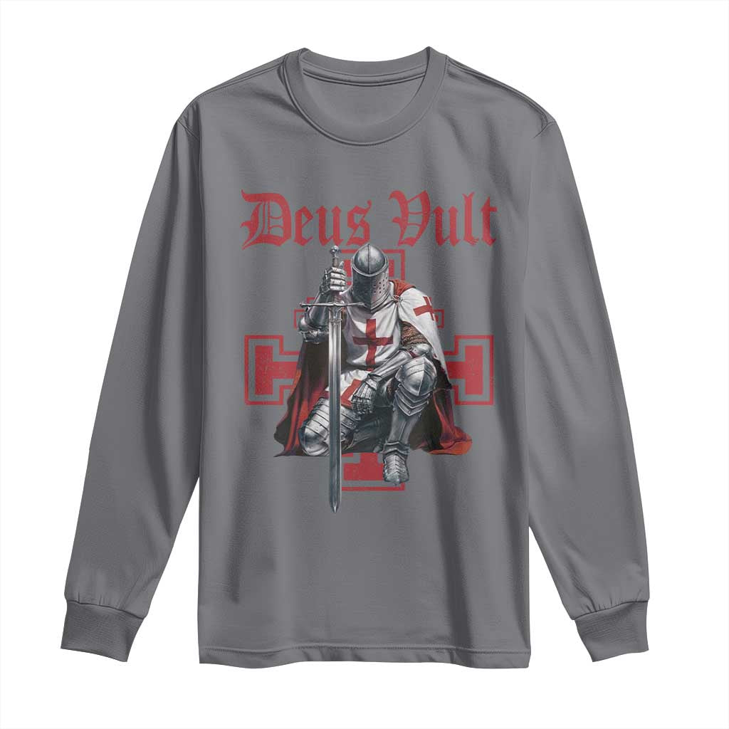 Deus Vult Knight Templar Long Sleeve Shirt Crusader Cross TS10 Charcoal Print Your Wear