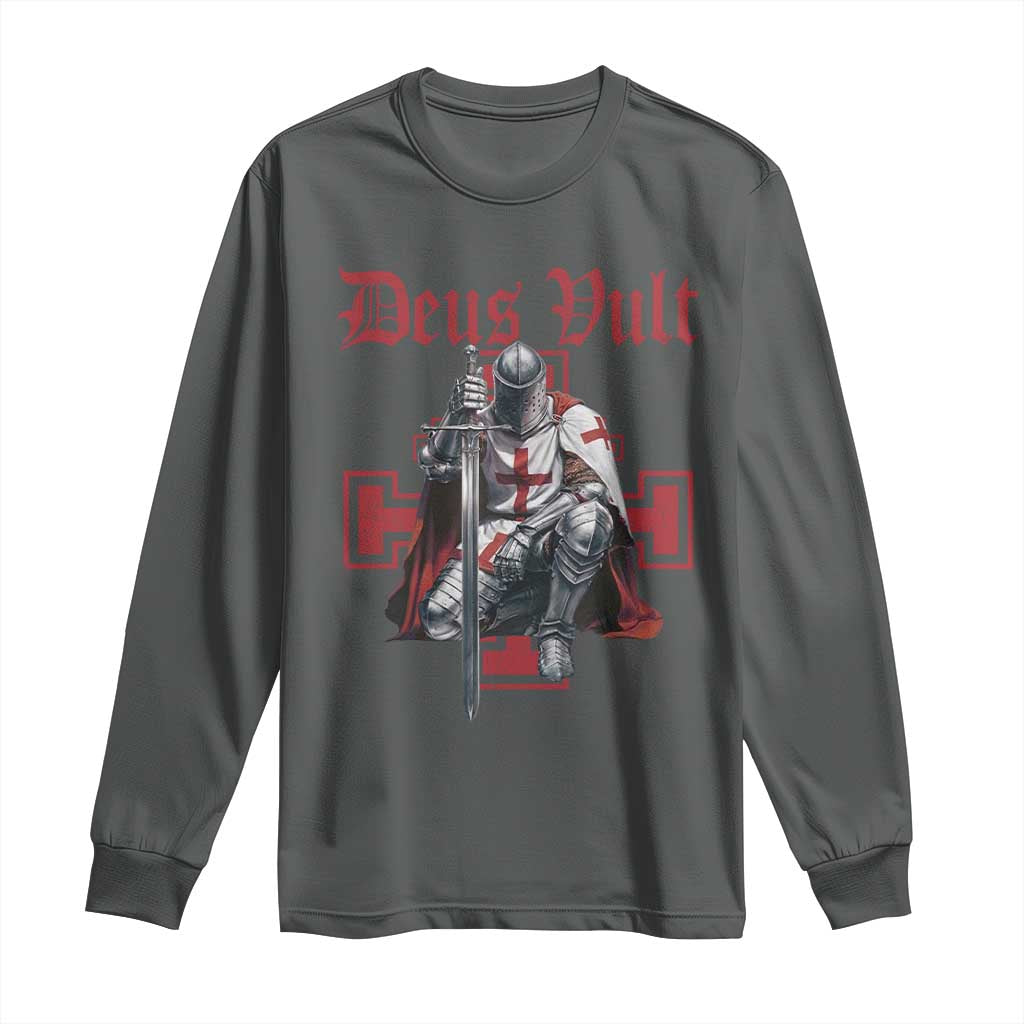 Deus Vult Knight Templar Long Sleeve Shirt Crusader Cross TS10 Dark Heather Print Your Wear