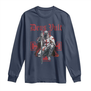 Deus Vult Knight Templar Long Sleeve Shirt Crusader Cross TS10 Navy Print Your Wear