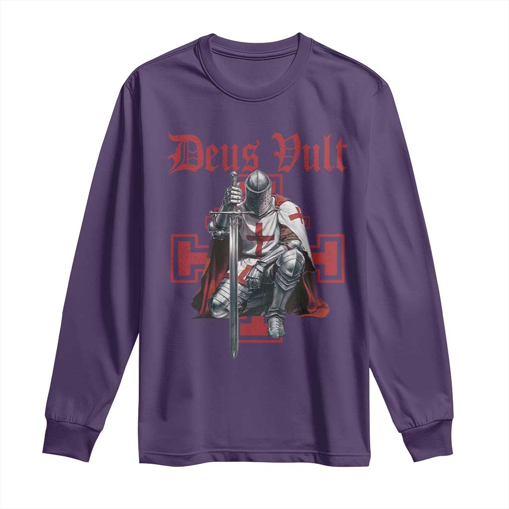 Deus Vult Knight Templar Long Sleeve Shirt Crusader Cross TS10 Purple Print Your Wear