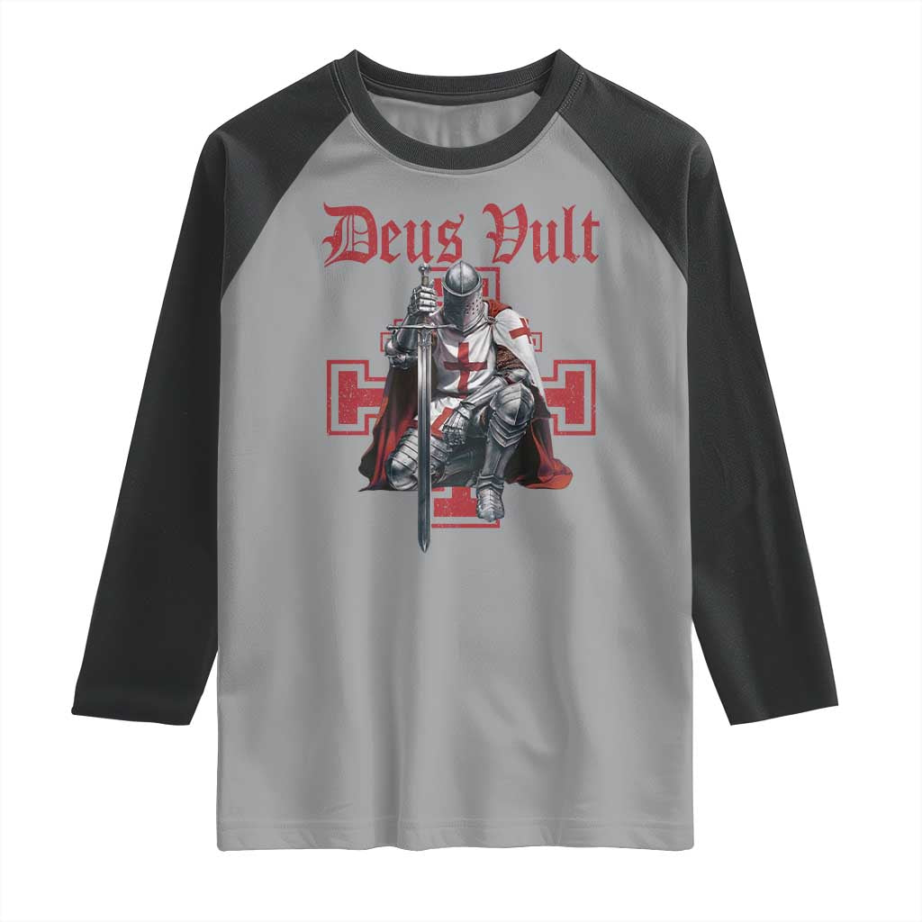 Deus Vult Knight Templar Raglan Shirt Crusader Cross TS10 Sport Gray Black Print Your Wear