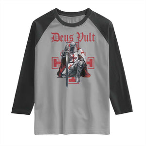Deus Vult Knight Templar Raglan Shirt Crusader Cross TS10 Sport Gray Black Print Your Wear