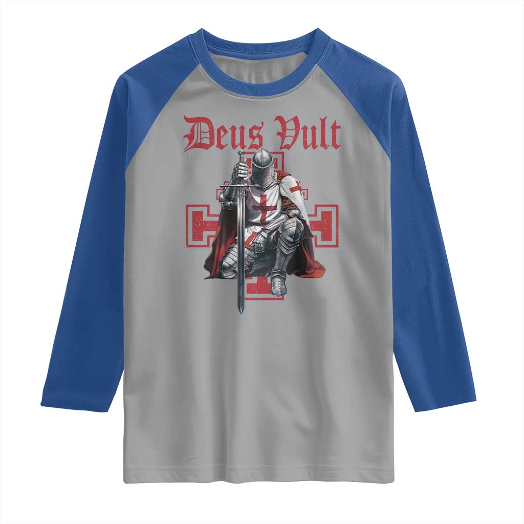 Deus Vult Knight Templar Raglan Shirt Crusader Cross TS10 Sport Gray Royal Print Your Wear