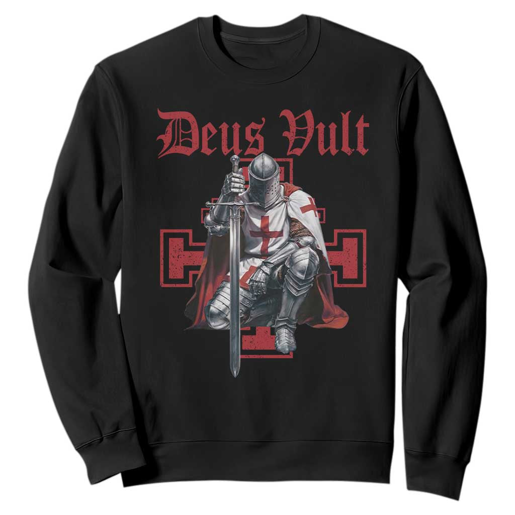 Deus Vult Knight Templar Sweatshirt Crusader Cross TS10 Black Print Your Wear