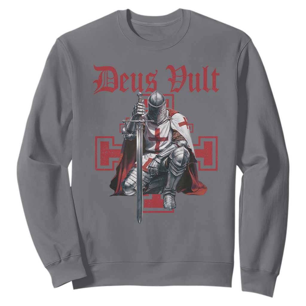 Deus Vult Knight Templar Sweatshirt Crusader Cross TS10 Charcoal Print Your Wear