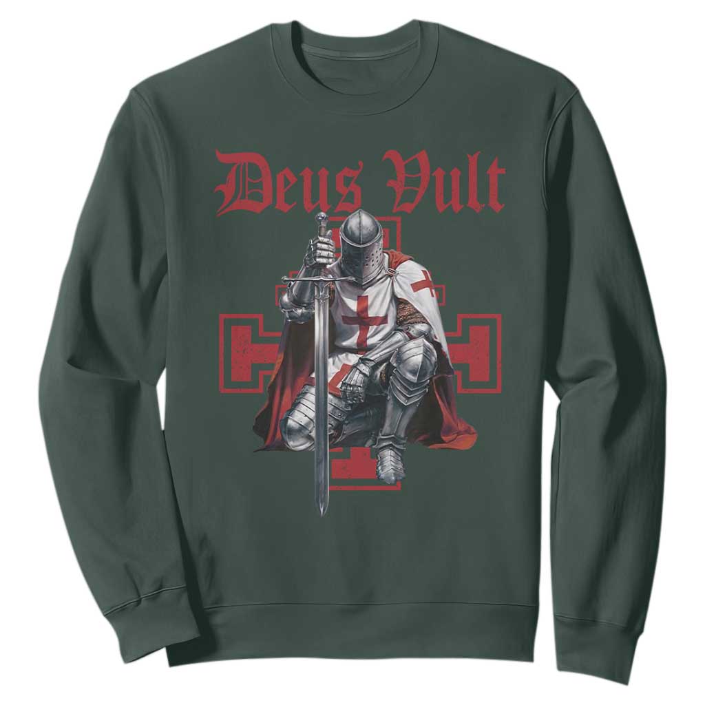 Deus Vult Knight Templar Sweatshirt Crusader Cross TS10 Dark Forest Green Print Your Wear