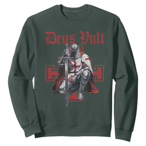 Deus Vult Knight Templar Sweatshirt Crusader Cross TS10 Dark Forest Green Print Your Wear