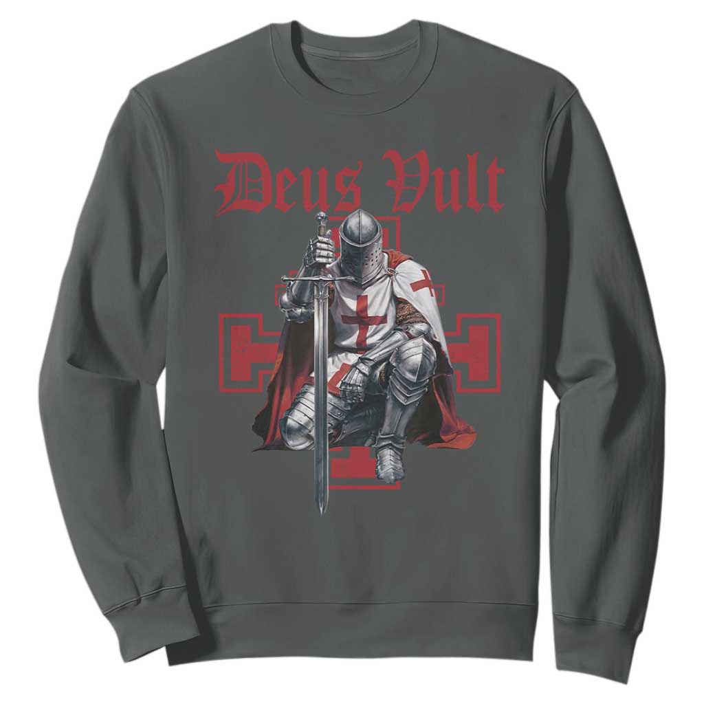 Deus Vult Knight Templar Sweatshirt Crusader Cross TS10 Dark Heather Print Your Wear