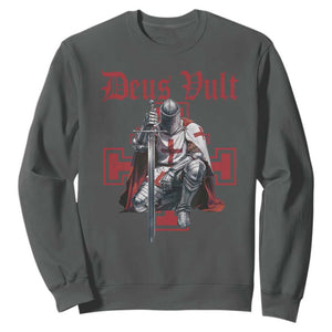 Deus Vult Knight Templar Sweatshirt Crusader Cross TS10 Dark Heather Print Your Wear