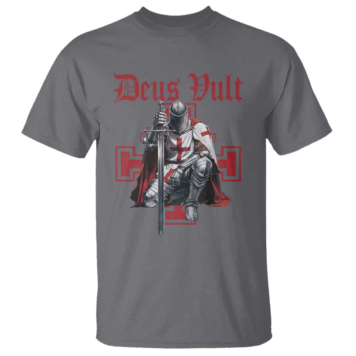 Deus Vult Knight Templar T Shirt Crusader Cross TS10 Charcoal Print Your Wear