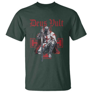 Deus Vult Knight Templar T Shirt Crusader Cross TS10 Dark Forest Green Print Your Wear