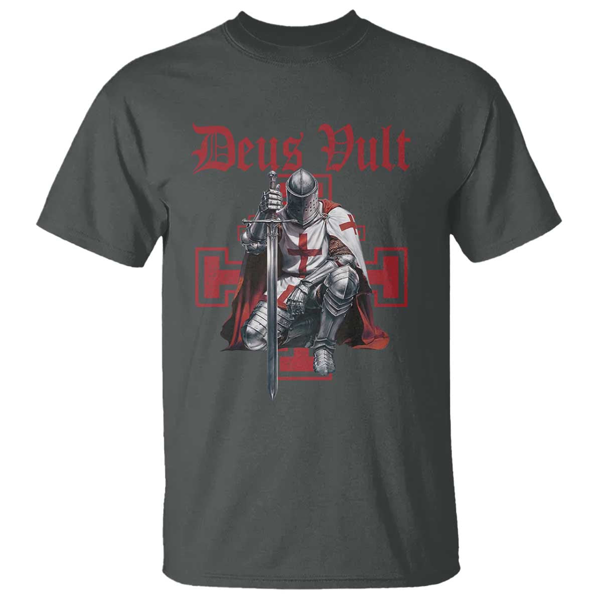 Deus Vult Knight Templar T Shirt Crusader Cross TS10 Dark Heather Print Your Wear