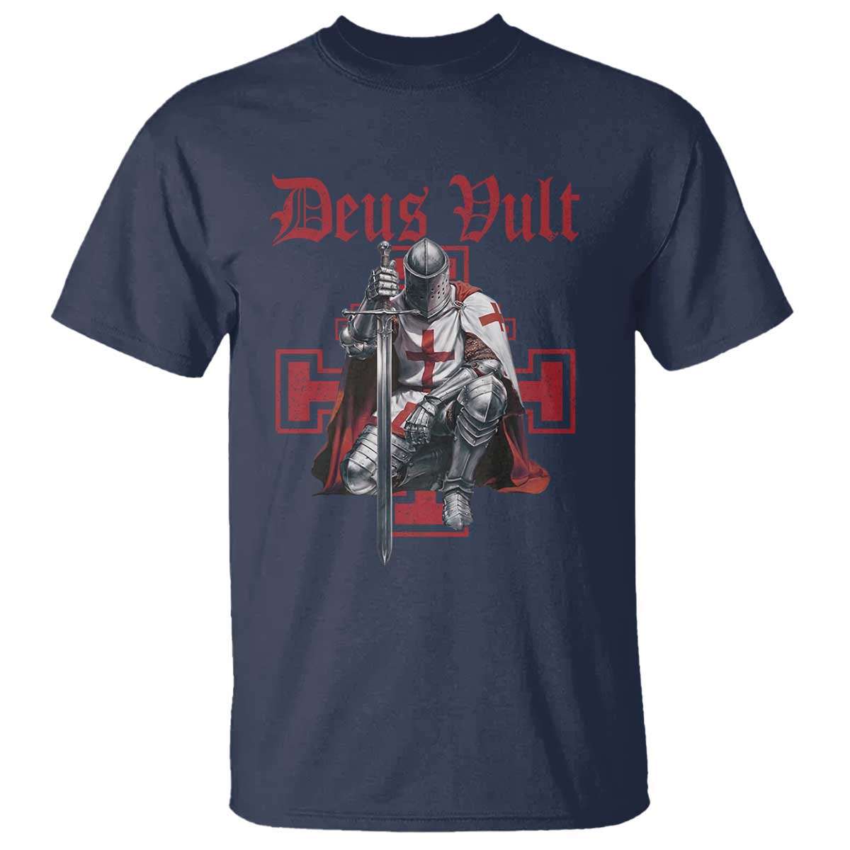 Deus Vult Knight Templar T Shirt Crusader Cross TS10 Navy Print Your Wear