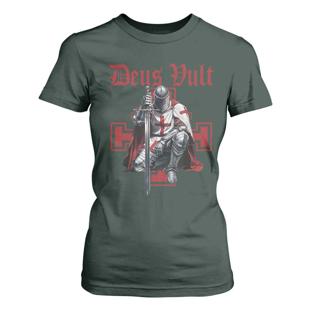 Deus Vult Knight Templar T Shirt For Women Crusader Cross TS10 Dark Forest Green Print Your Wear