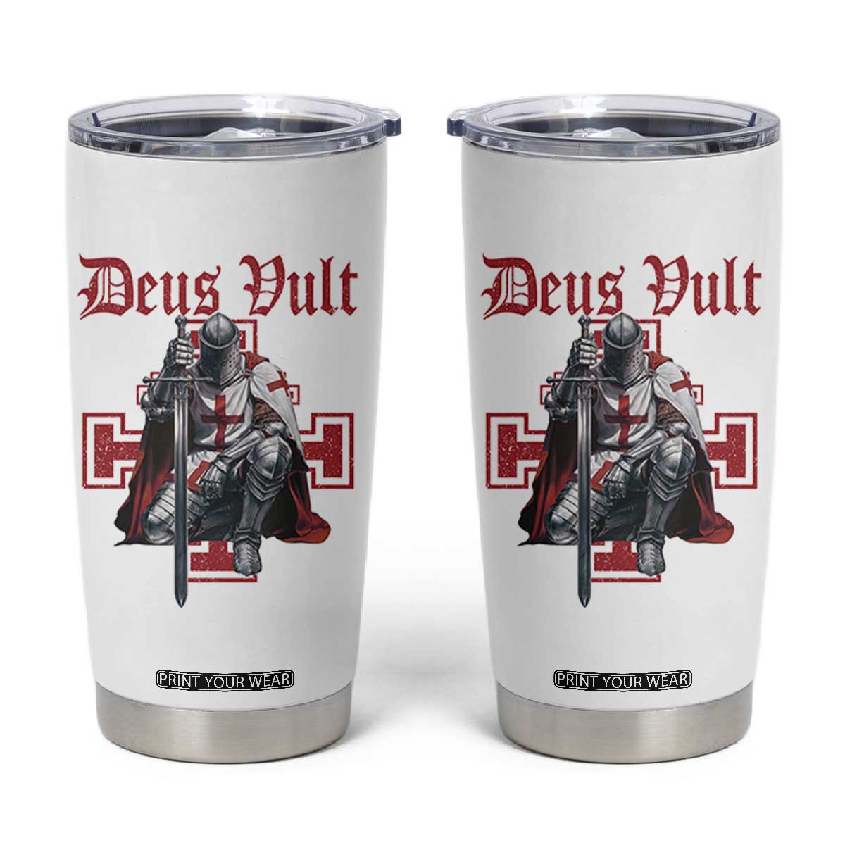 Deus Vult Knight Templar Tumbler Cup Crusader Cross TS10 White Print Your Wear