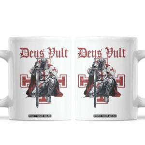 Deus Vult Knight Templar Coffee Mug Crusader Cross TS10 White Print Your Wear