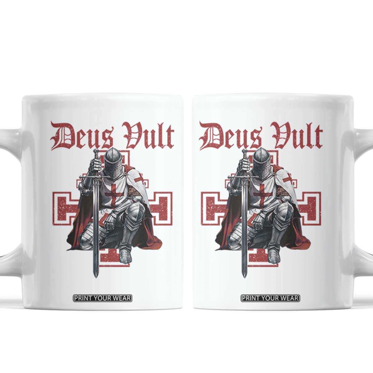 Deus Vult Knight Templar Coffee Mug Crusader Cross TS10 White Print Your Wear