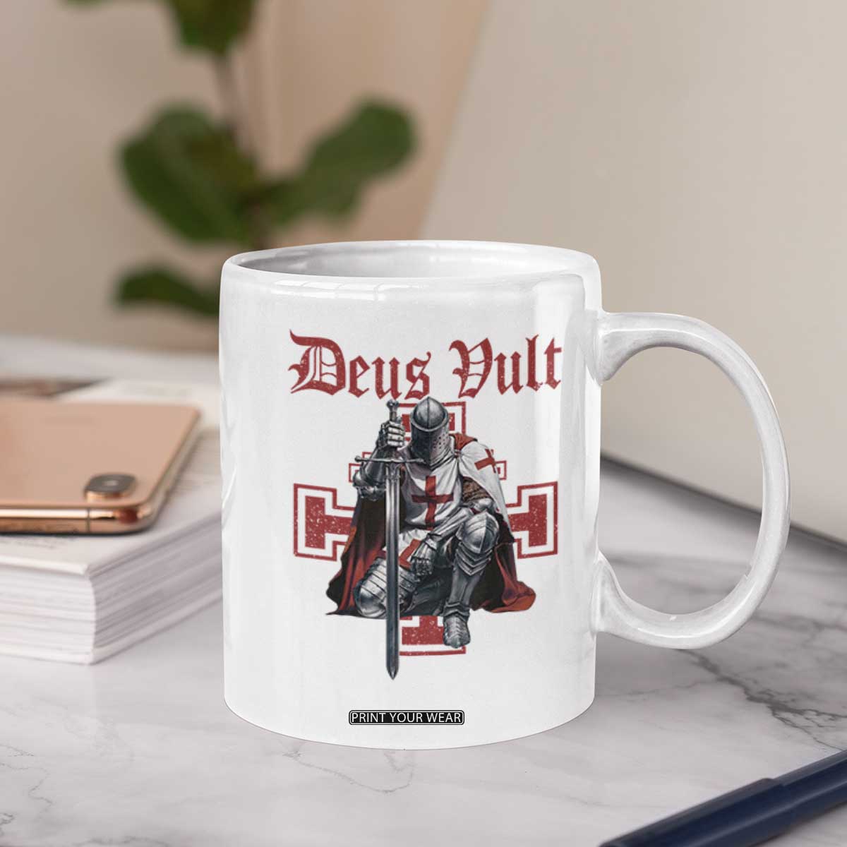 Deus Vult Knight Templar Coffee Mug Crusader Cross TS10 Print Your Wear