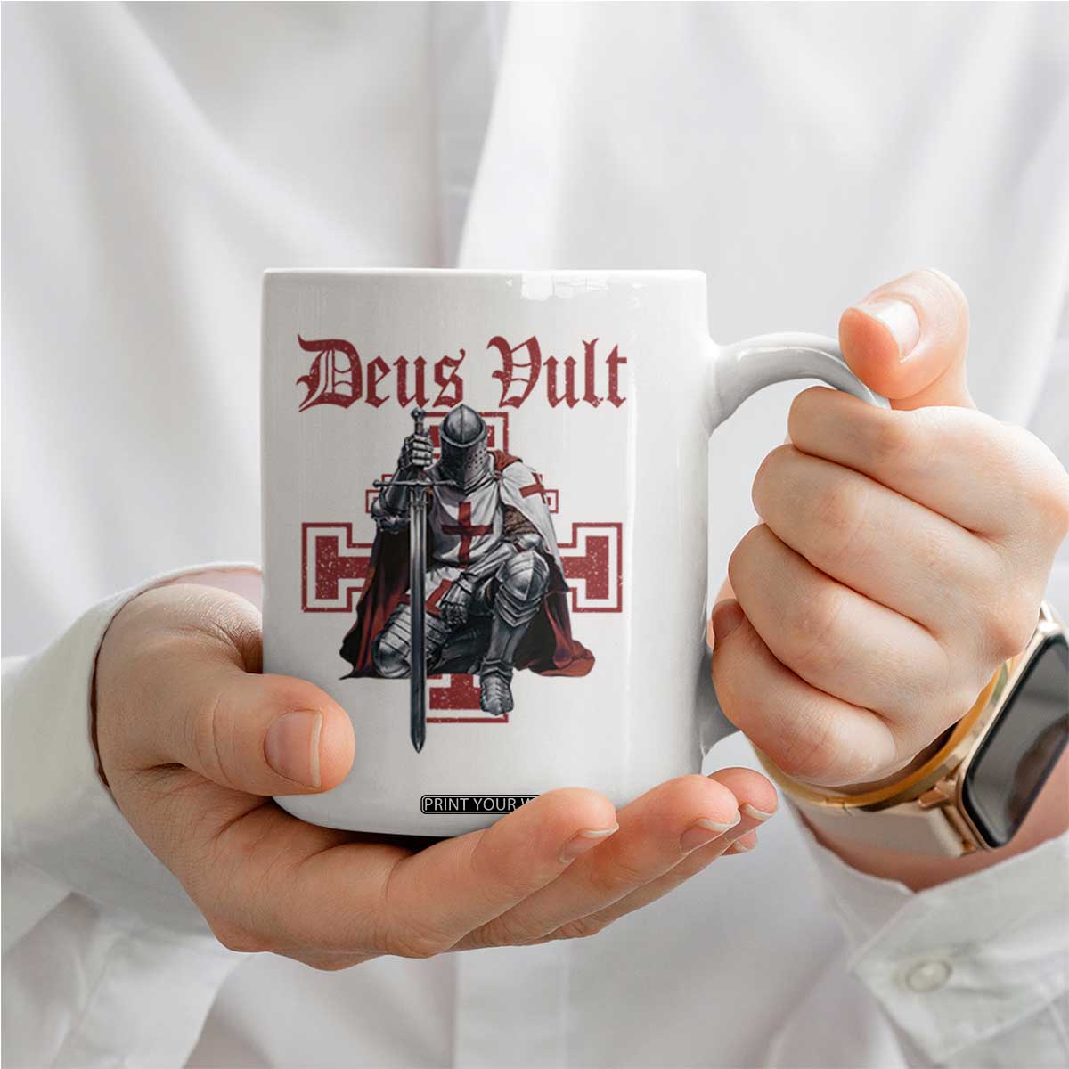 Deus Vult Knight Templar Coffee Mug Crusader Cross TS10 Print Your Wear