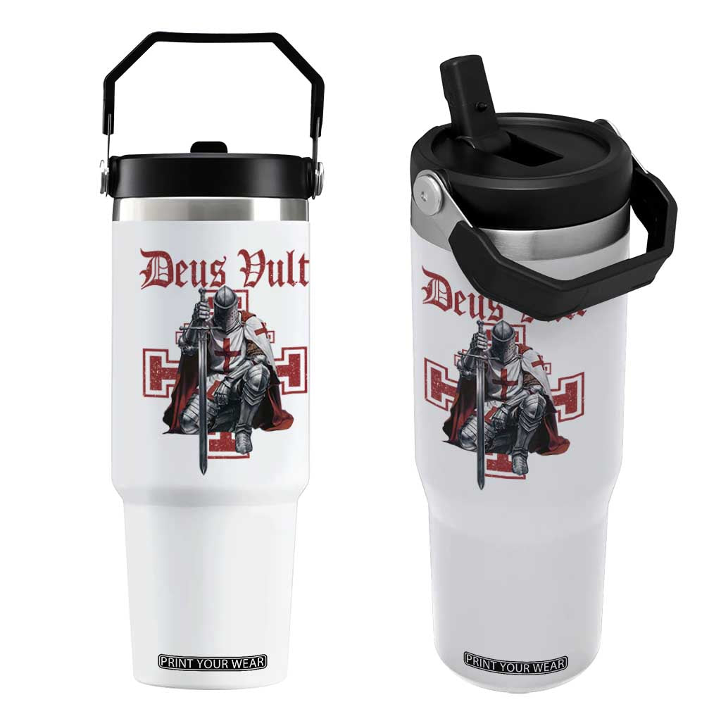 Deus Vult Knight Templar Flip Straw Tumbler Crusader Cross TS10 One Size: 30 oz White Print Your Wear