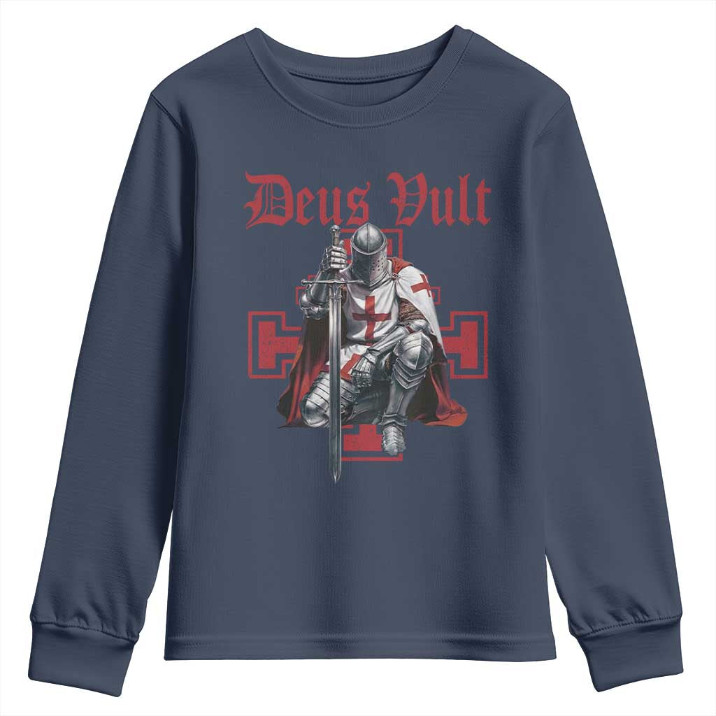 Deus Vult Knight Templar Youth Sweatshirt Crusader Cross TS10 Navy Print Your Wear