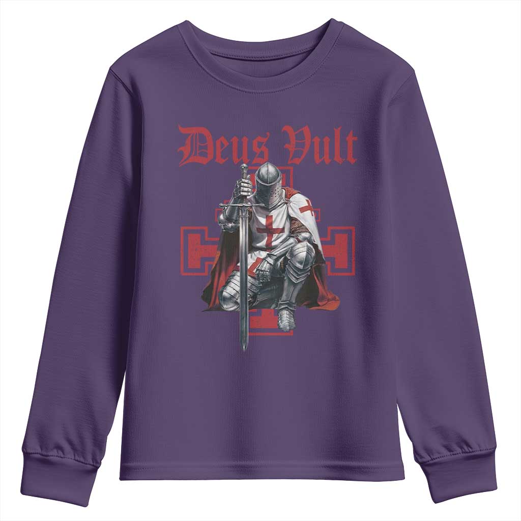 Deus Vult Knight Templar Youth Sweatshirt Crusader Cross TS10 Purple Print Your Wear