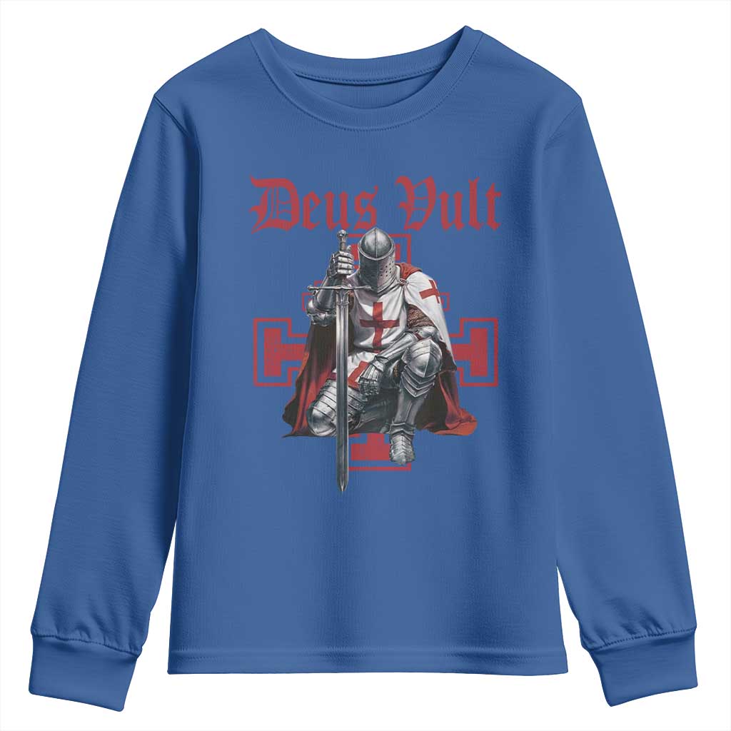 Deus Vult Knight Templar Youth Sweatshirt Crusader Cross TS10 Royal Blue Print Your Wear