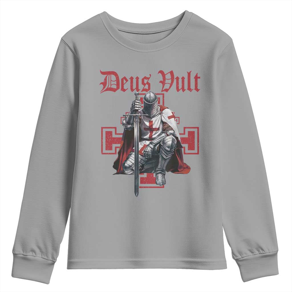 Deus Vult Knight Templar Youth Sweatshirt Crusader Cross TS10 Sport Gray Print Your Wear