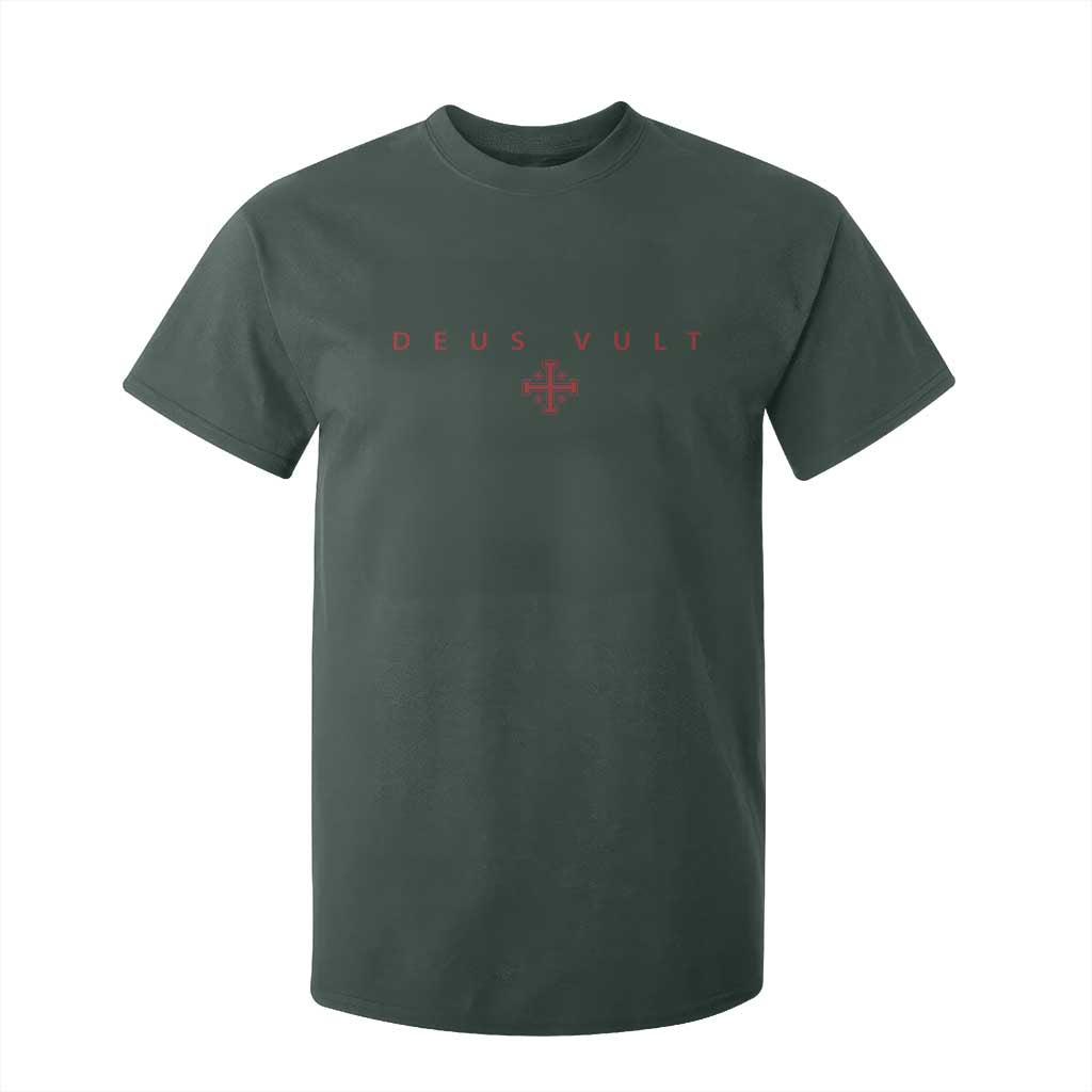 Catholic Knight Templar Crusader Cross T Shirt For Kid Subtle Minimal Christian Faith Deus Vult TS10 Dark Forest Green Print Your Wear