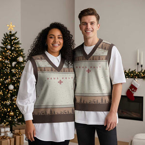 Catholic Knight Templar Crusader Cross V-Neck Knit Sweater Vest Subtle Minimal Christian Faith Deus Vult TS10 Mocha Mousse Print Your Wear