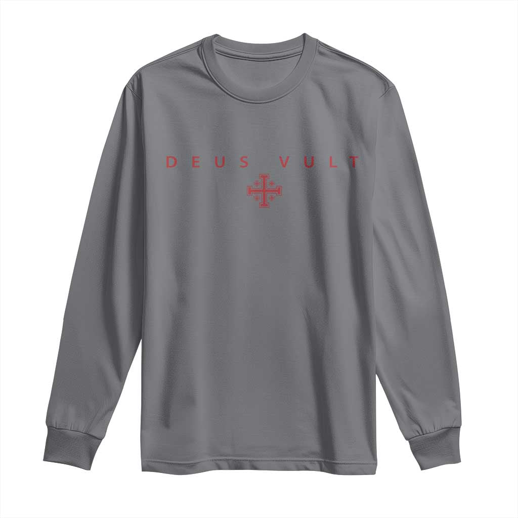 Catholic Knight Templar Crusader Cross Long Sleeve Shirt Subtle Minimal Christian Faith Deus Vult TS10 Charcoal Print Your Wear